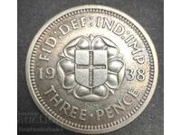 Great Britain England 3d 1938 King George VI .500 Silver N2