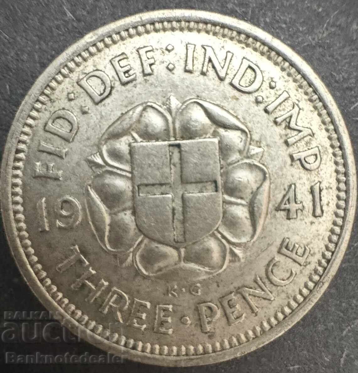 Great Britain England 3d 1941 King George VI .500 Silver N3 Great Britain England 3d 1941 King George VI .500 Silver N3