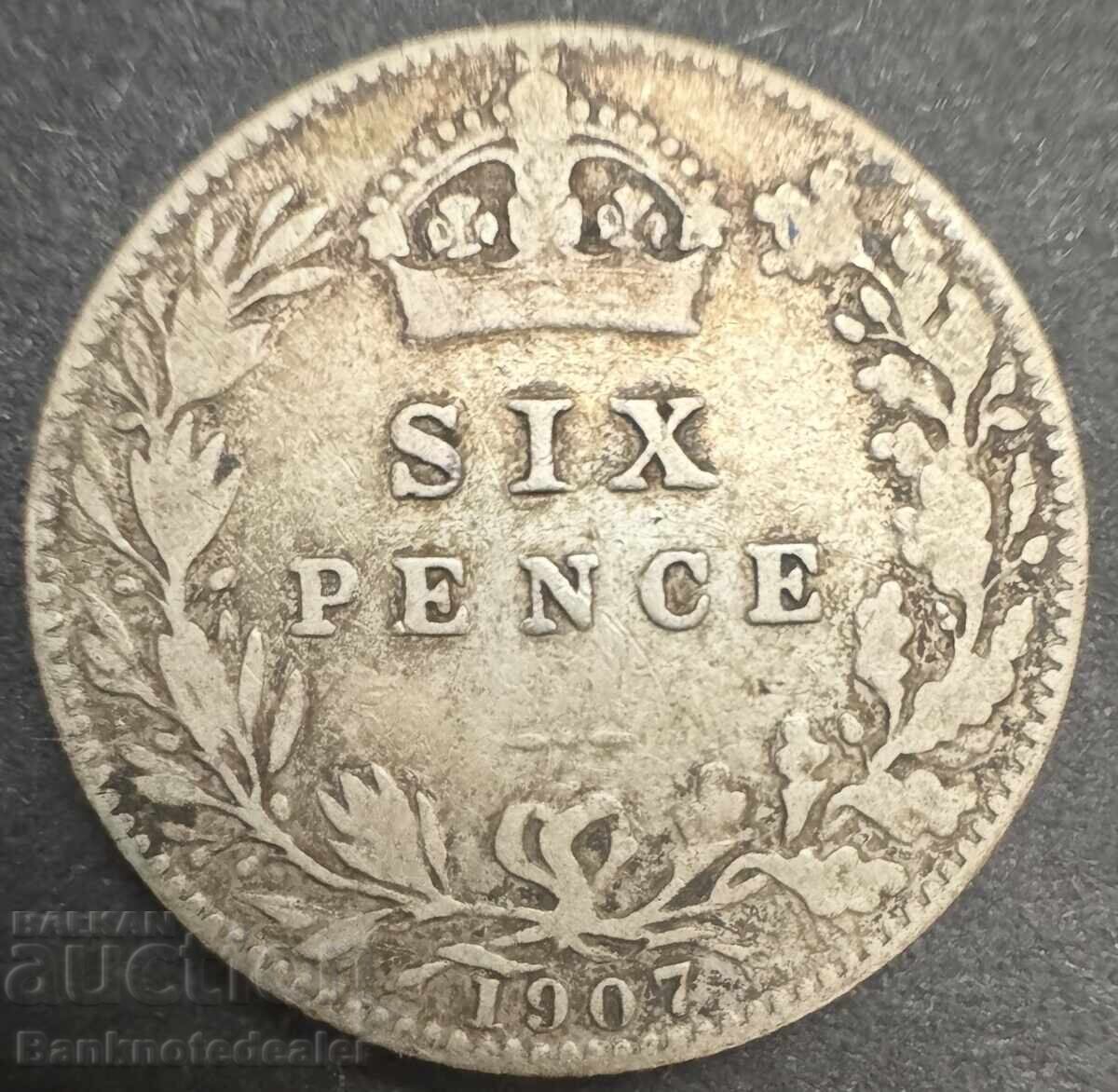Great Britain England 6d 1907 King Edward VII .925 Silver Great Britain England 6d 1907 King Edward VII .925 Silver