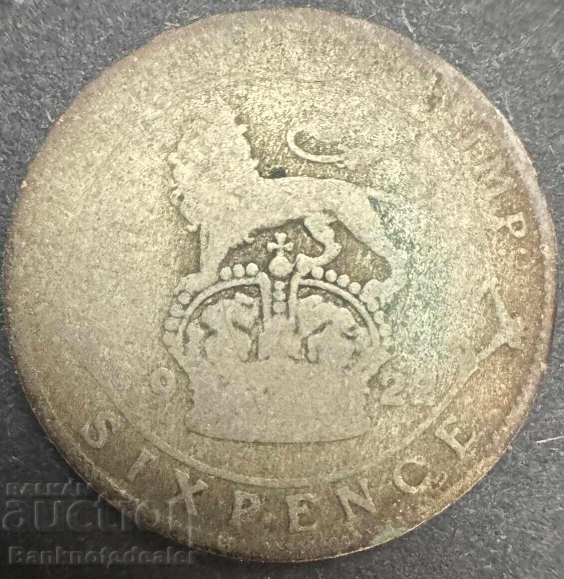 Marea Britanie Anglia 6d 1922 Regele George al V-lea .500 Argint NO1
