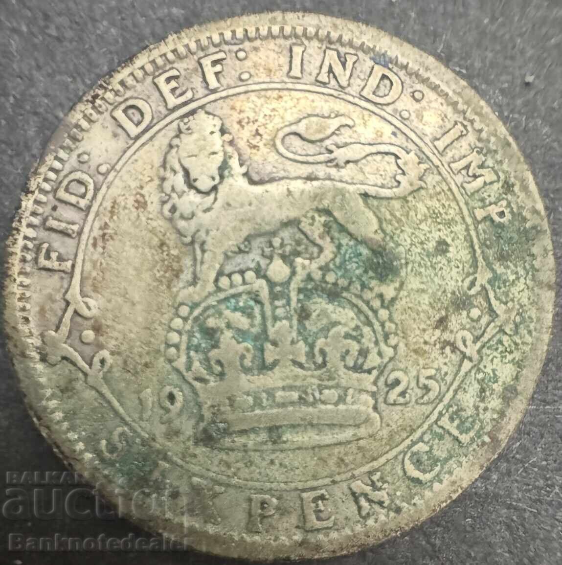 Marea Britanie Anglia 6d 1925 Regele George al V-lea .500 Argint