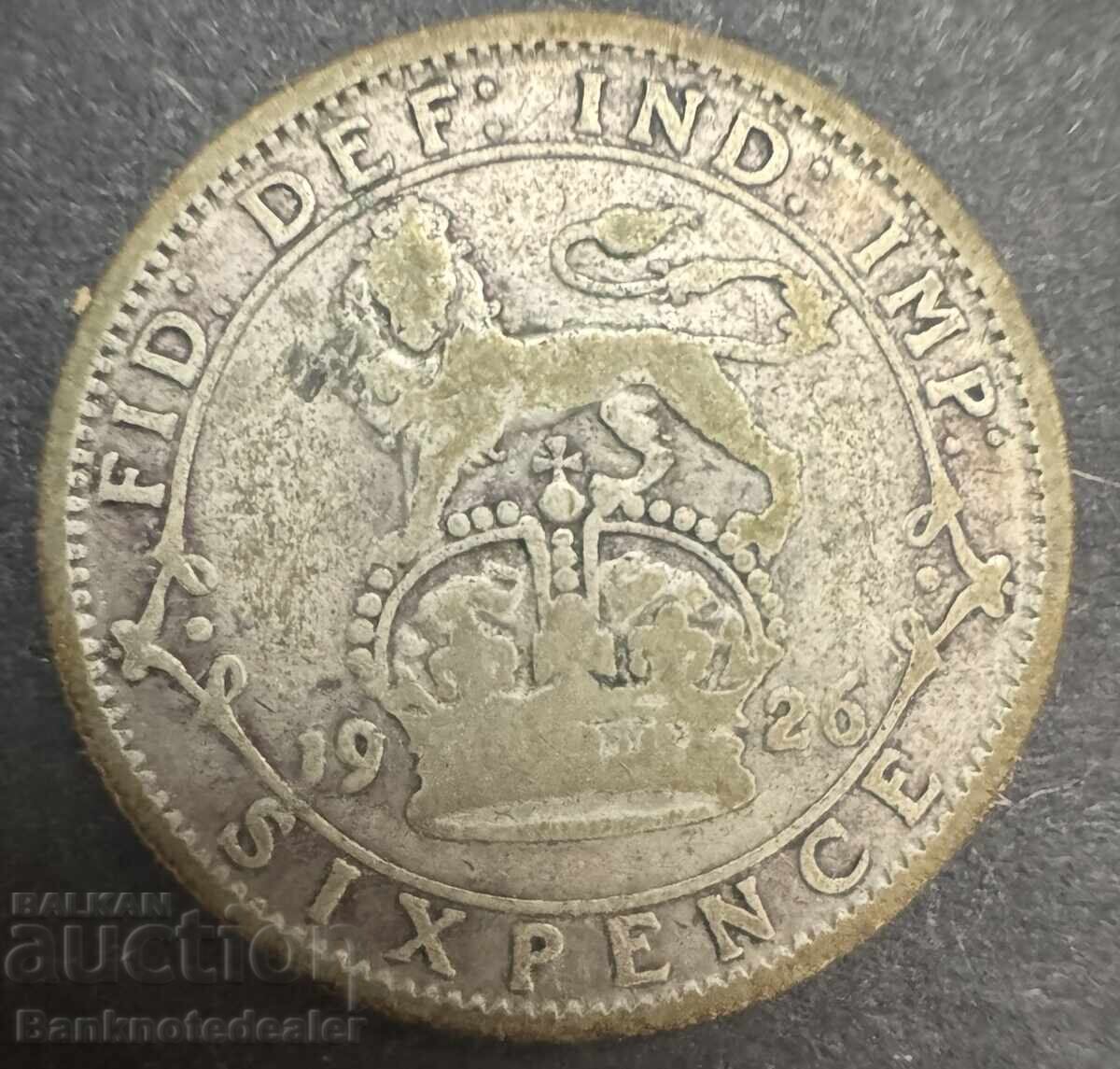 Marea Britanie Anglia 6d 1926 Regele George al V-lea .500 Argint Marea Britanie Anglia 6d 1926 Regele George al V-lea .500 Argint