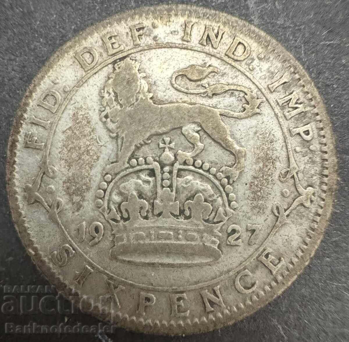 Marea Britanie Anglia 6d 1927 Regele George al V-lea Argint .500 Marea Britanie Anglia 6d 1927 Regele George al V-lea Argint .500