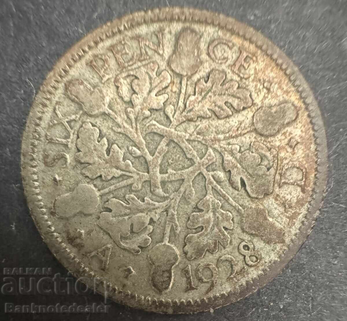 Marea Britanie Anglia 6d 1928 Regele George al V-lea .500 Argint Marea Britanie Anglia 6d 1928 Regele George al V-lea .500 Argint