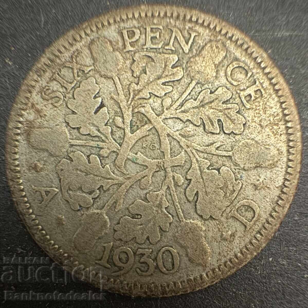 Marea Britanie Anglia 6d 1930 Regele George al V-lea .500 Argint Marea Britanie Anglia 6d 1930 Regele George al V-lea .500 Argint