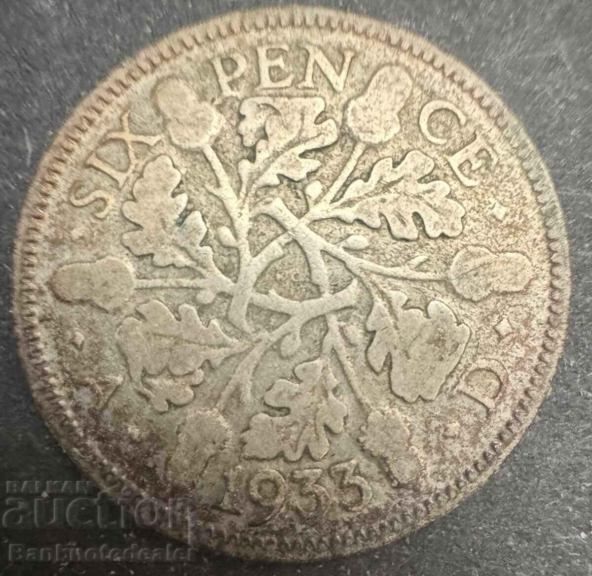 Marea Britanie Anglia 6d 1933 Regele George al V-lea .500 Argint