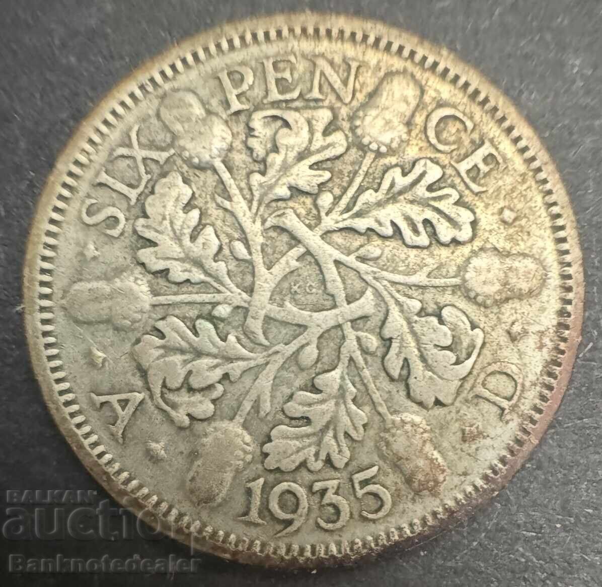 Marea Britanie Anglia 6d 1935 Regele George al V-lea .500 Argint Marea Britanie Anglia 6d 1935 Regele George al V-lea .500 Argint