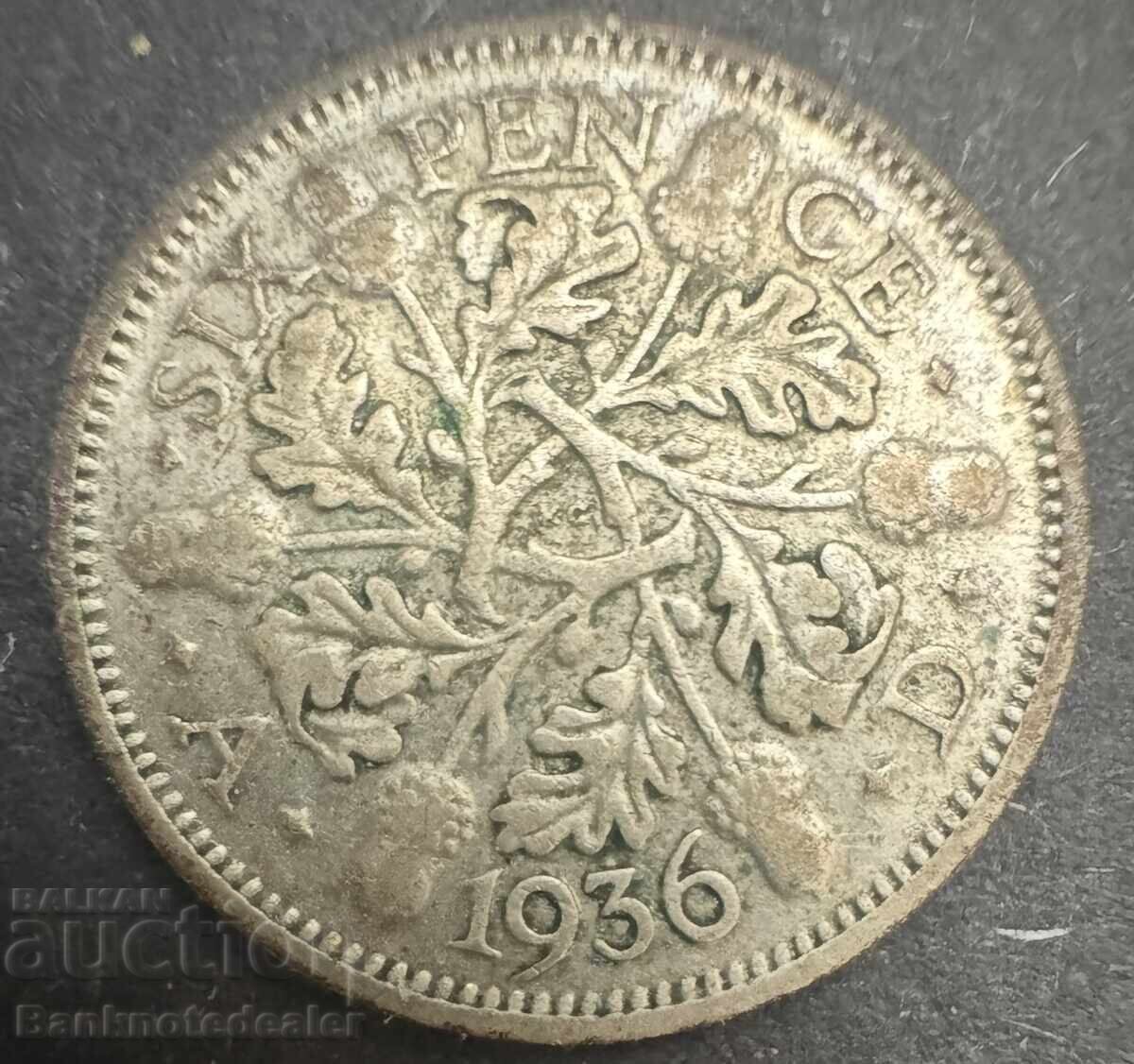 Great Britain England 6d 1936 King George V .500 Silver Great Britain England 6d 1936 King George V .500 Silver