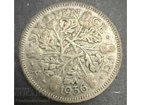 Great Britain England 6d 1936 King George V .500 Silver