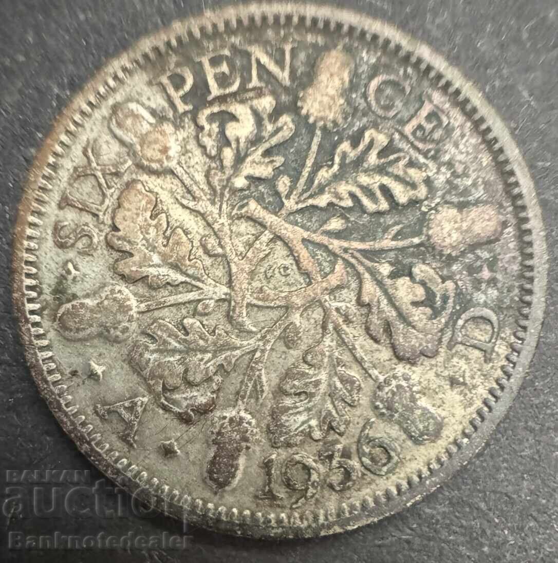 Great Britain England 6d 1936 King George V .500 Silver N2 Great Britain England 6d 1936 King George V .500 Silver N2