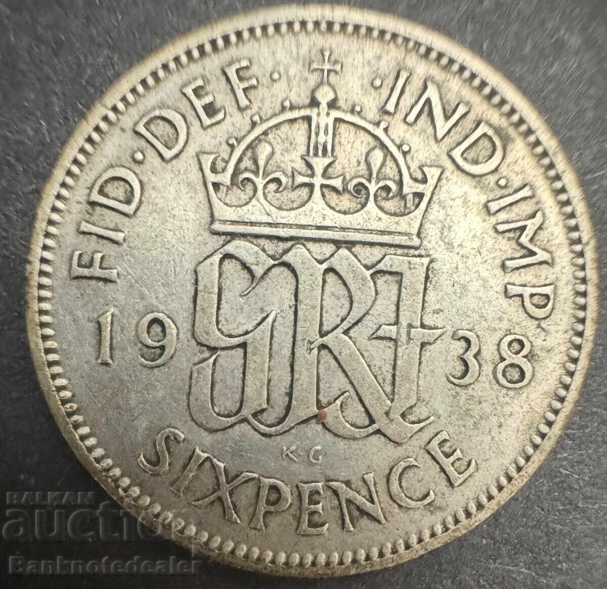 Marea Britanie Anglia 6d 1938 Regele George al VI-lea .500 Argint