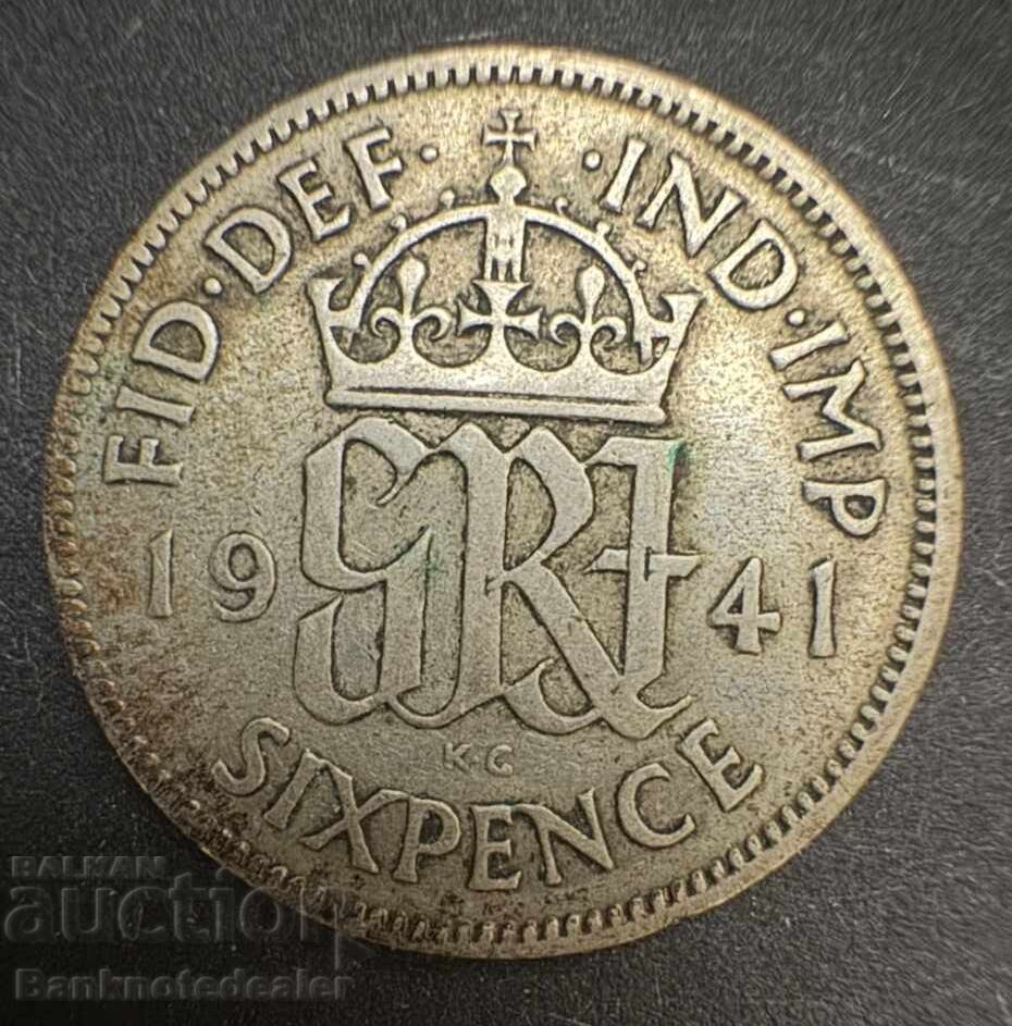 Marea Britanie Anglia 6d 1941 Regele George al VI-lea .500 Argint Marea Britanie Anglia 6d 1941 Regele George al VI-lea .500 Argint