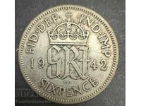Marea Britanie Anglia 6d 1942 Regele George al VI-lea .500 Argint