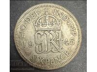 Marea Britanie Anglia 6d 1945 Regele George al VI-lea .500 Argint