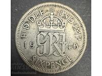 Marea Britanie Anglia 6d 1946 Regele George al VI-lea .500 Argint