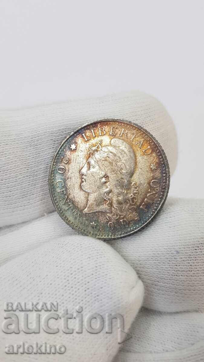 Колекционна сребърна монета 20 цента 1882 Аржентина - 5