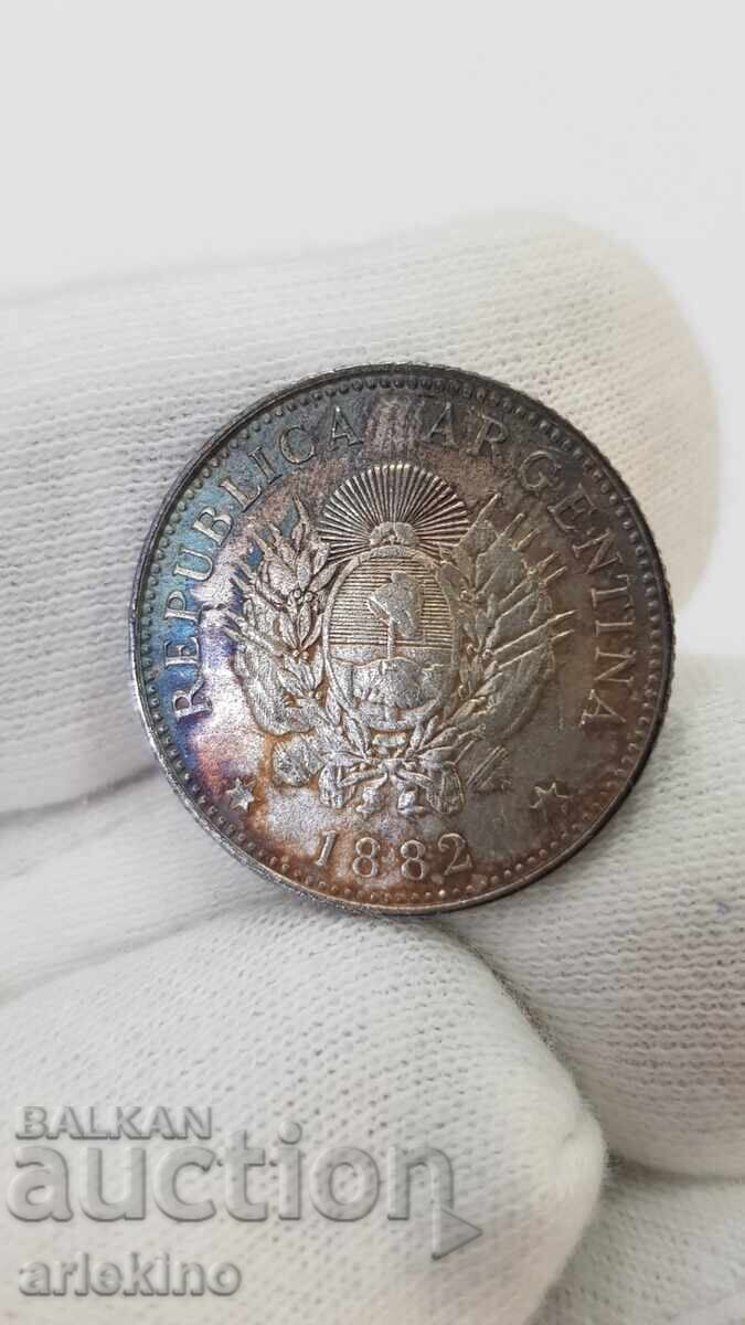 Колекционна сребърна монета 20 цента 1882 Аржентина