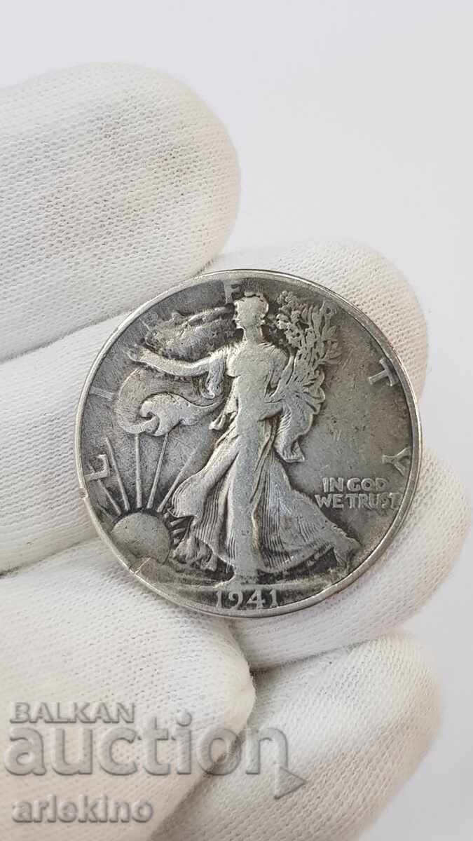 Колекционна сребърна монета 1/2 - долар 1941 - 5