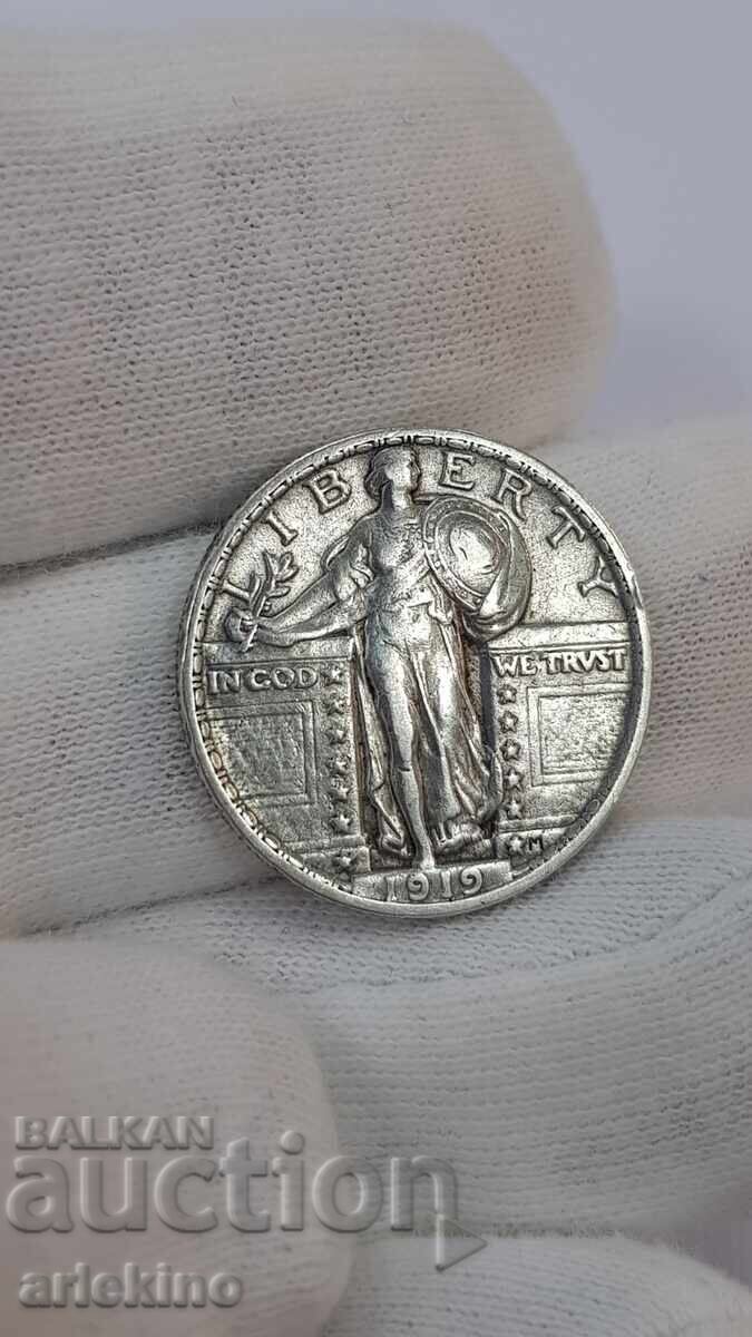 Collectible silver coin 1/4 - dollar 1919 America - USA