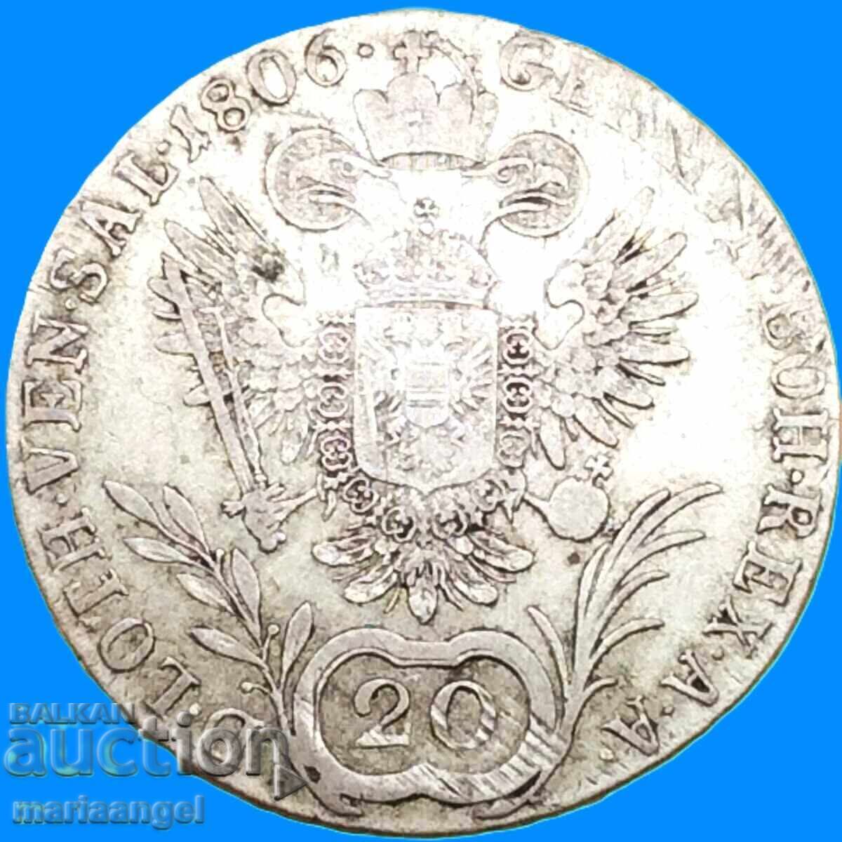 20 кройцера 1806 Австрия С- Прага император Франц II сребро - 6