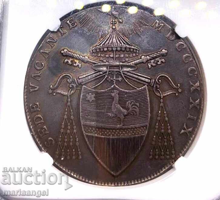 Licitație Scudo 1829 Vatican Sede Vacante NGC XF - extrem de frumos Licitație Scudo 1829 Vatican Sede Vacante NGC XF - extrem de frumos