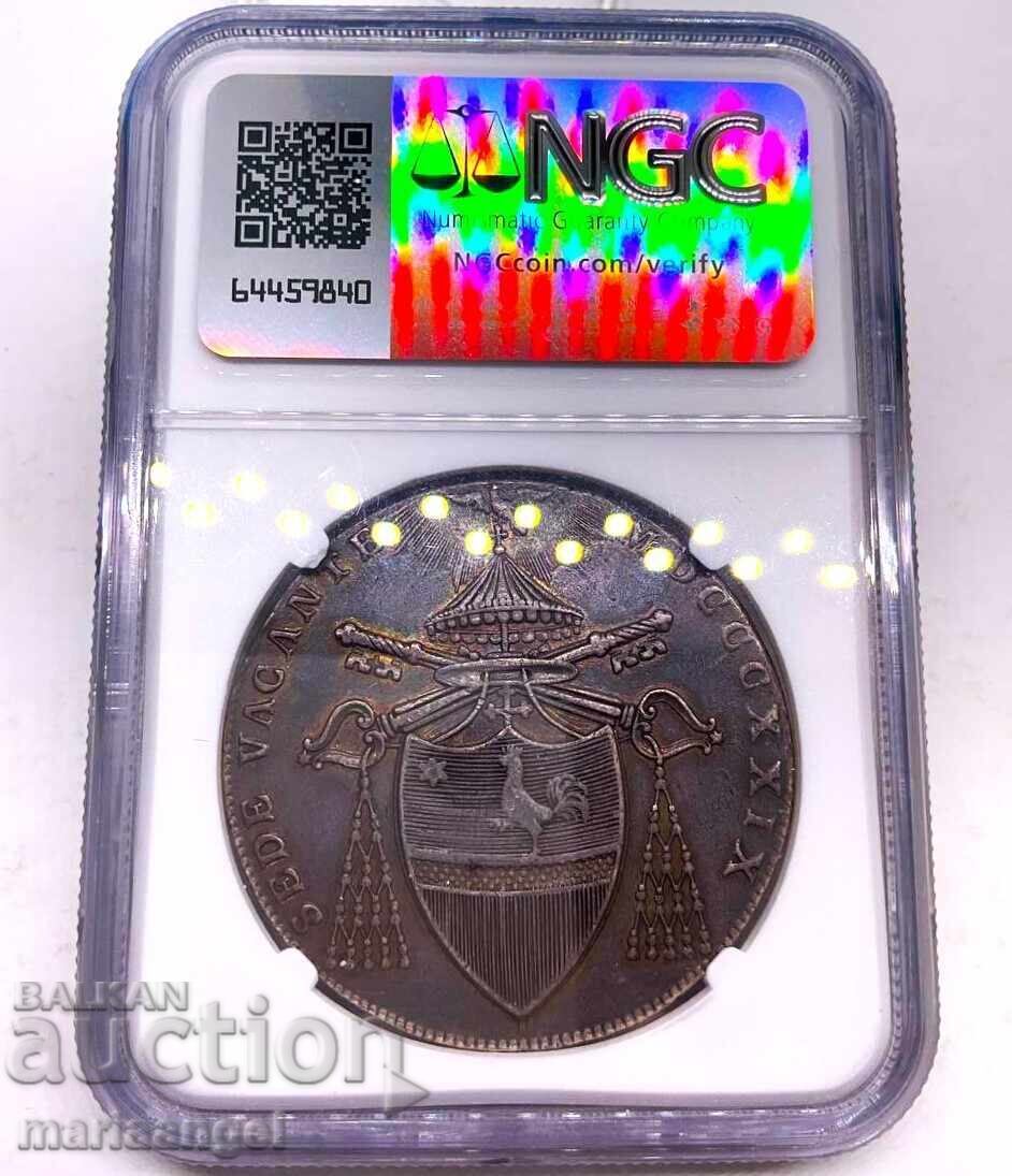 Scudo 1829 Vatican Sede Vacante NGC XF - extrem de frumos Scudo 1829 Vatican Sede Vacante NGC XF - extrem de frumos