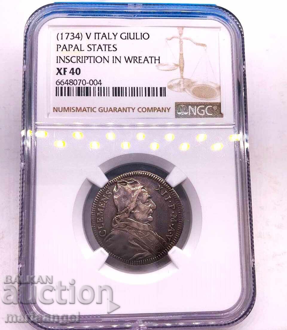 Livrarea Giulio 1734 Vatican Clement al XII-lea 1730-1740 portret NGC XF 40