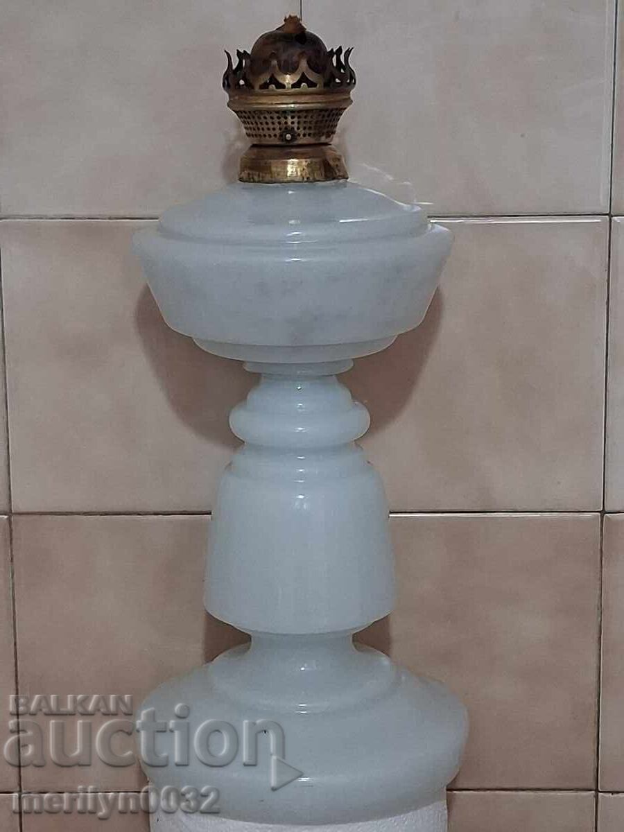 Lampă veche cu gaz, bază din sticlă albă, ORIGINALĂ - 5 Lampă veche cu gaz, bază din sticlă albă, ORIGINALĂ - 5