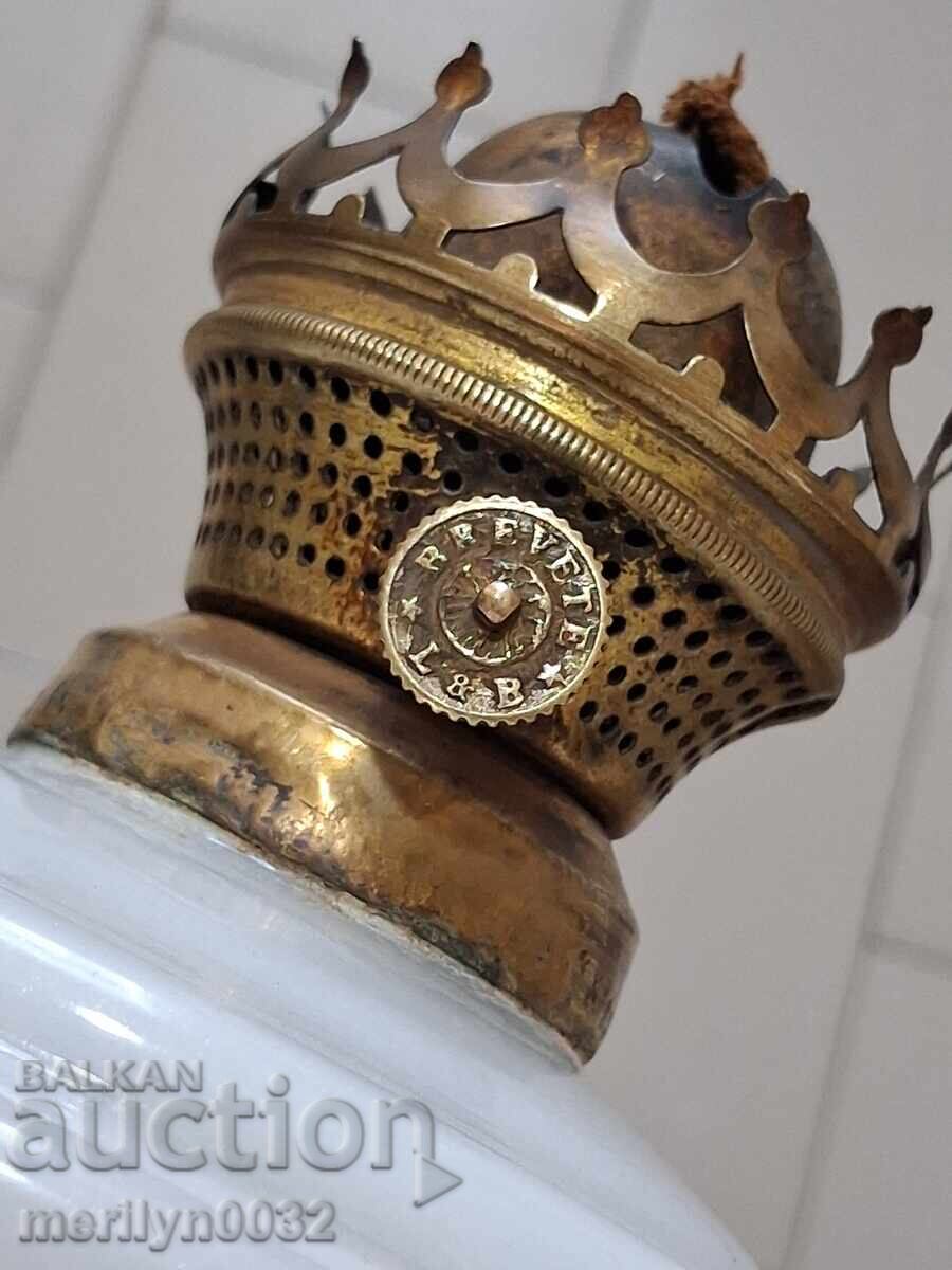 Lampă veche cu gaz, bază din sticlă albă, ORIGINALĂ - 6 Lampă veche cu gaz, bază din sticlă albă, ORIGINALĂ - 6