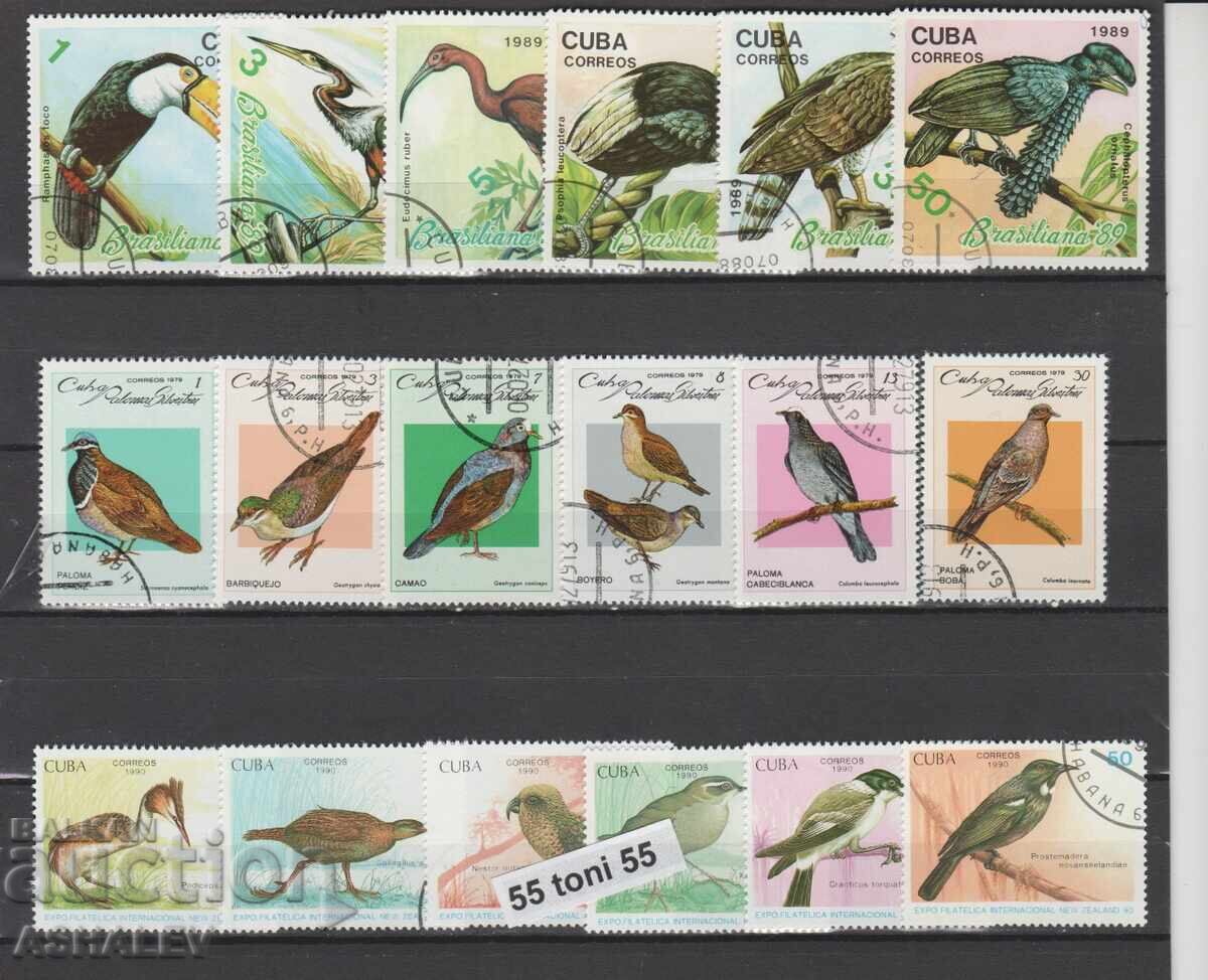 CUBA - lot de 3 serii de păsări cu ștampilă