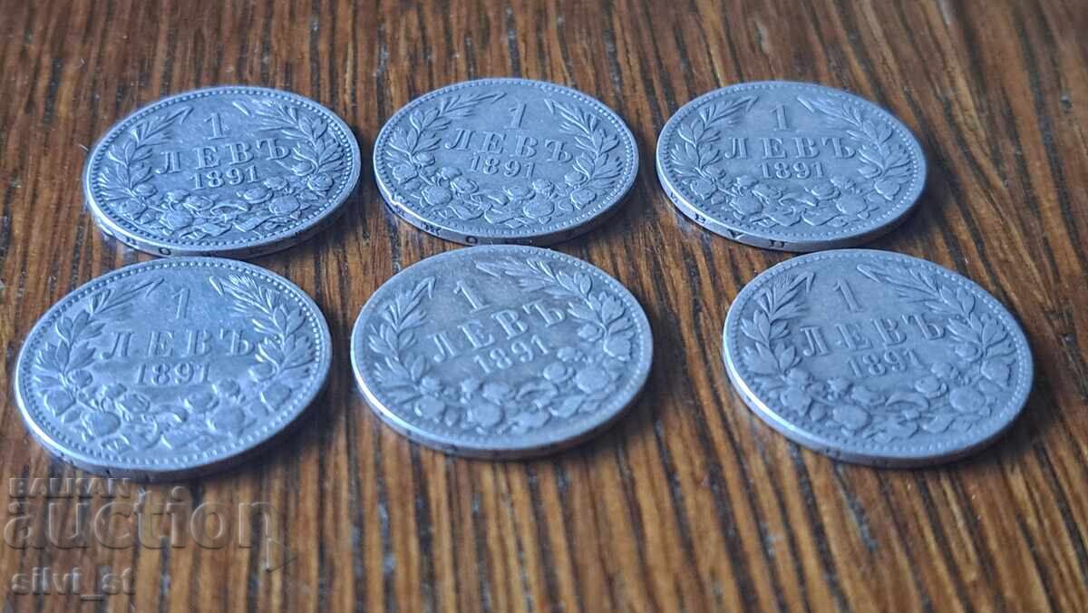 Licitație Monedă 1 leu 1891 - 6 bucăți Licitație Monedă 1 leu 1891 - 6 bucăți