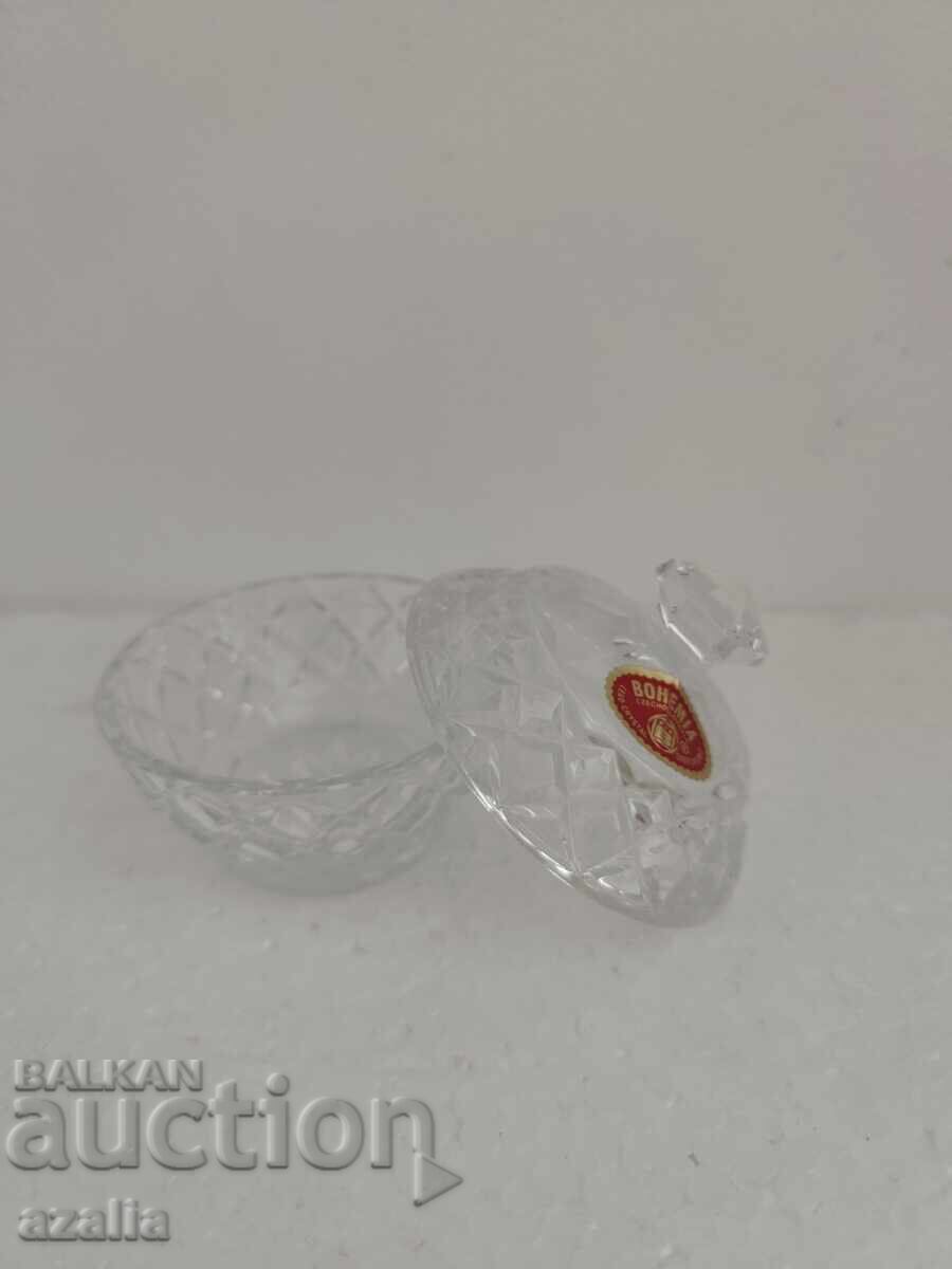 Auction  Crystal bowl with lid, sugar bowl, candy dish, Bohemia Czech Republic