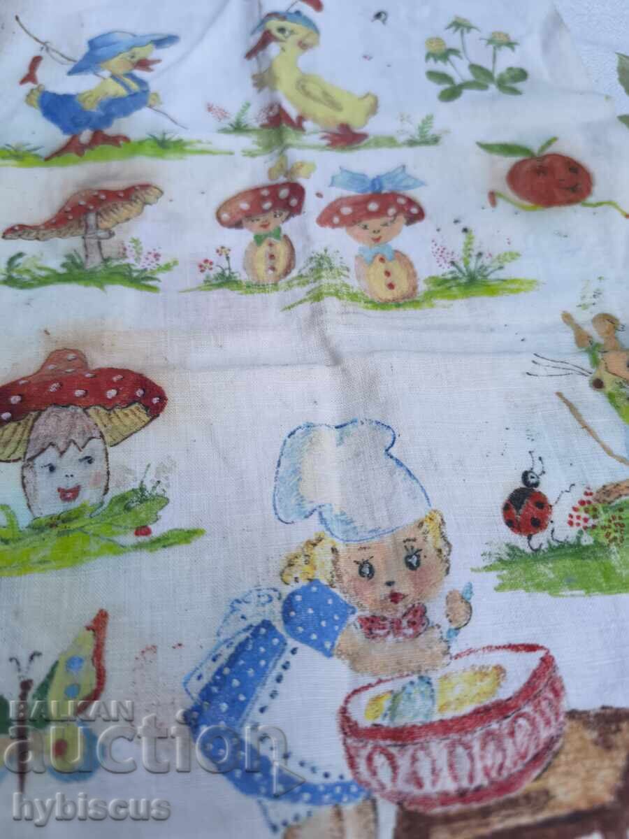 Licitație Bucată veche de pânză cu desene de 50 de ani