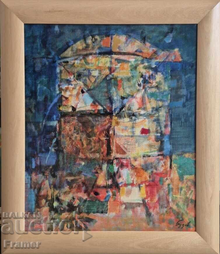 Rumen Budev Loc ritualic 1991 Tablou de un mare artist bulgar