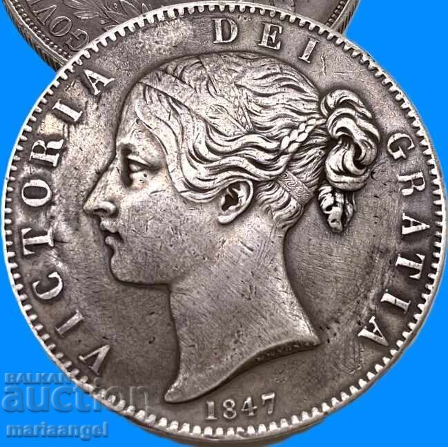 Marea Britanie 1 coroană 1847 Taler 28,08 g argint - rară - 7