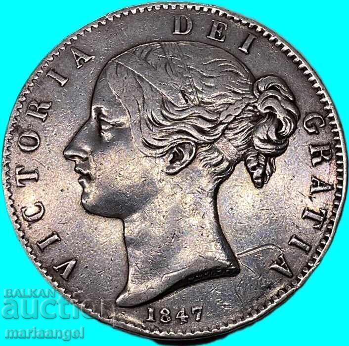 Marea Britanie 1 coroană 1847 Taler 28,13 g argint - rară - 6
