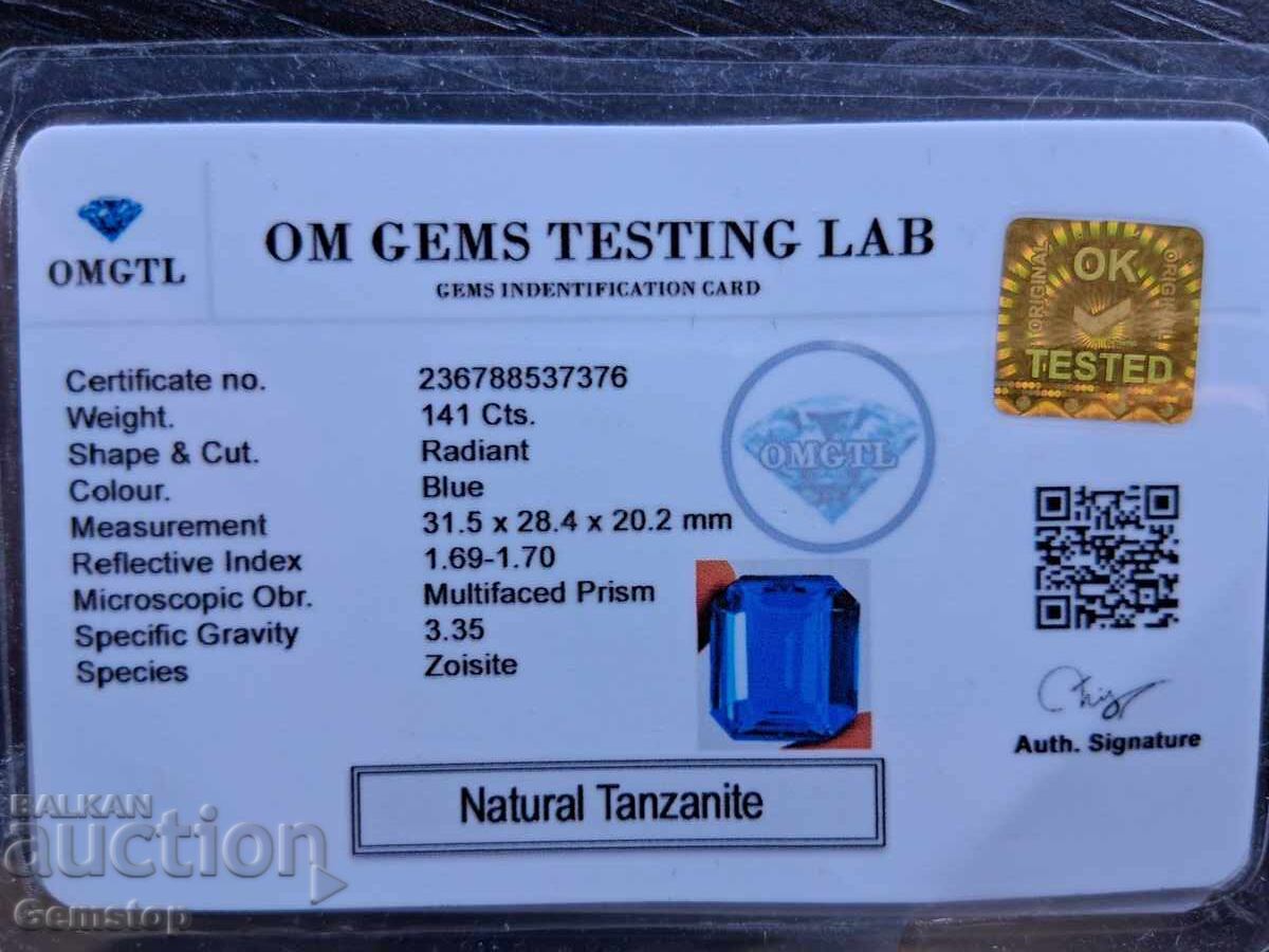 BZC! 141 ct natural radiant tanzanite cert. OMGTL from 1c! - 7