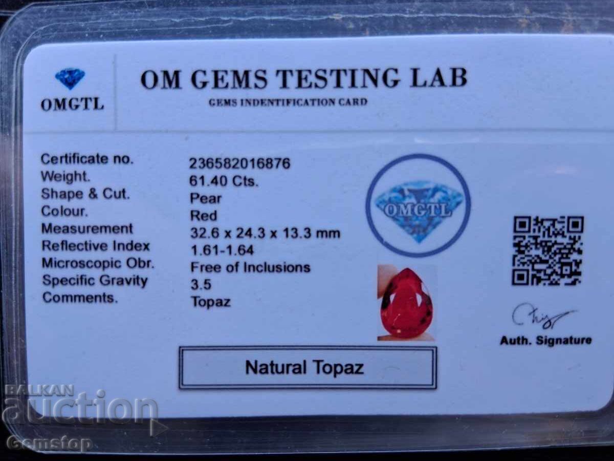 NO RESERVE! 61.40 ct natural pear-shaped topaz with OMGTL cert from 1c! - 7