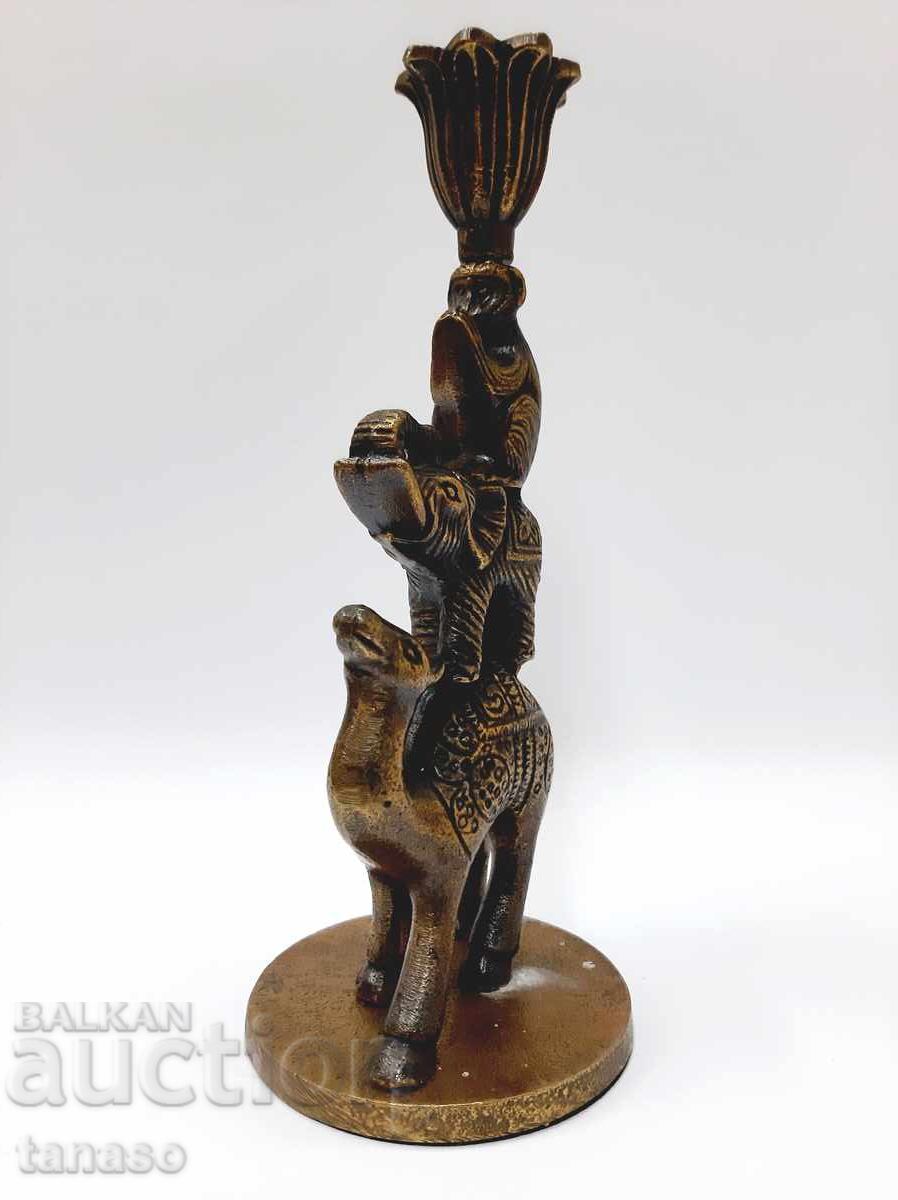 Retro brass candlestick – camel, elephant and monkey – 24.5 cm with price € 32.00 | 62.59 BGN