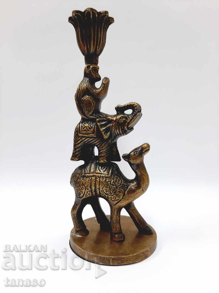 Delivery of Retro brass candlestick – camel, elephant and monkey – 24.5 cm