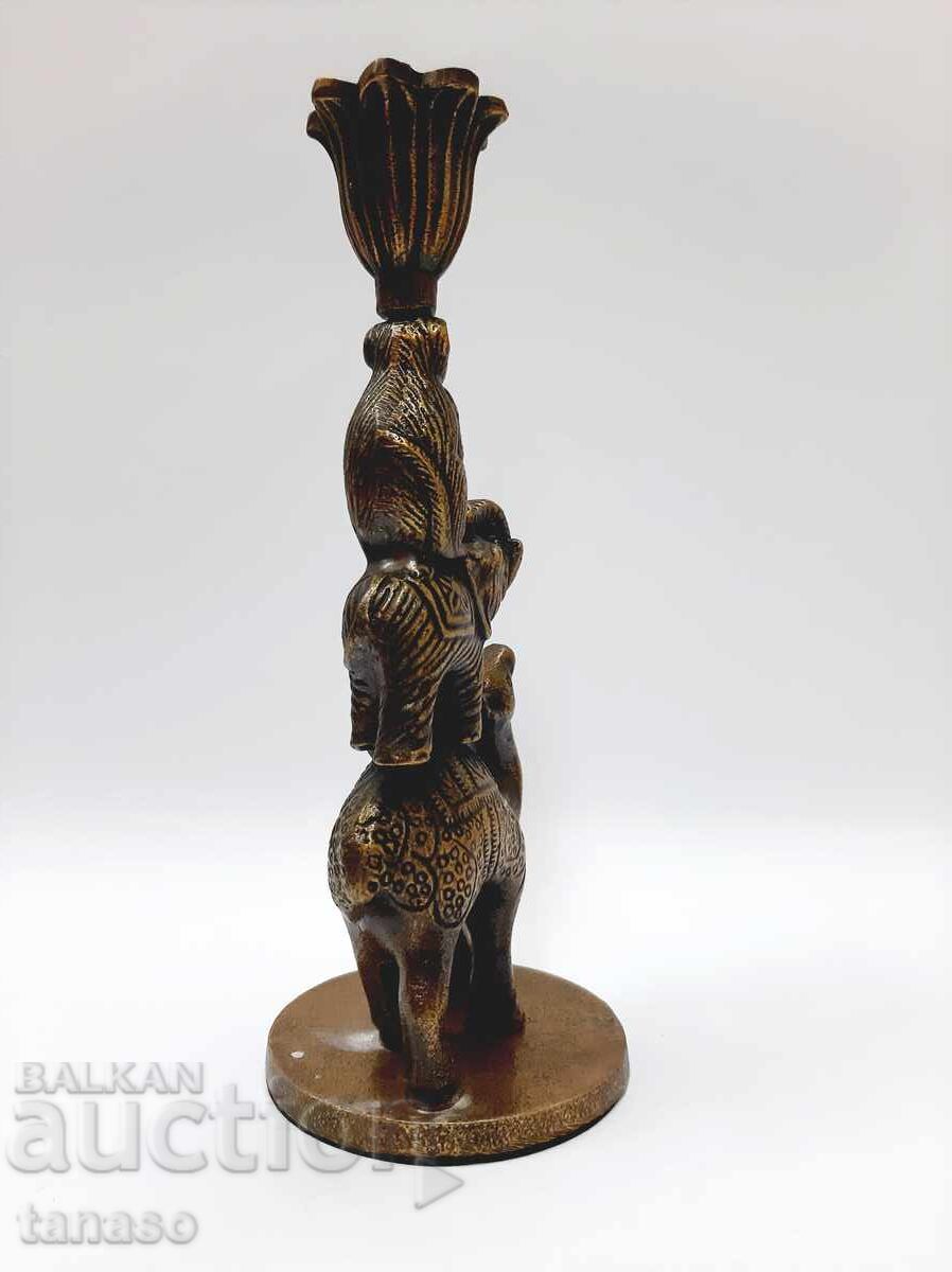 Retro brass candlestick – camel, elephant and monkey – 24.5 cm - 5