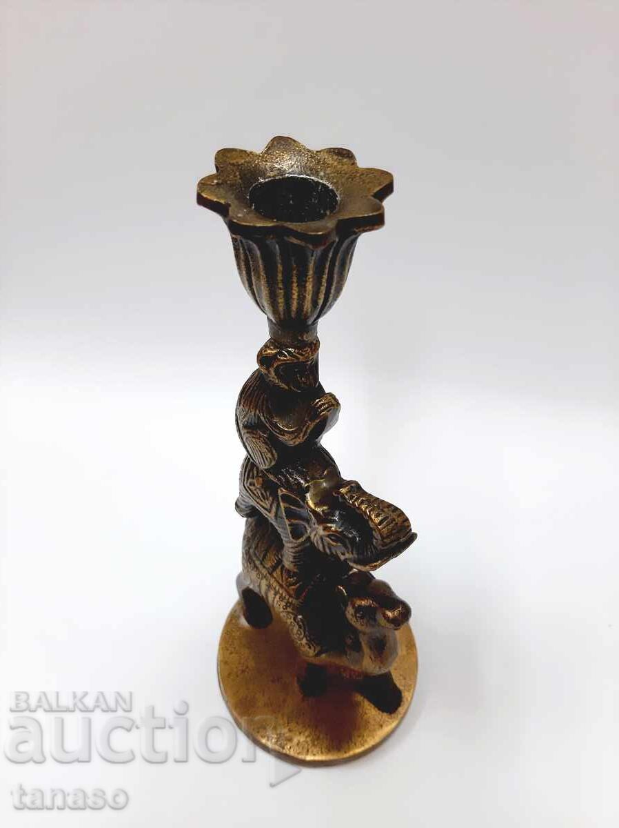 Retro brass candlestick – camel, elephant and monkey – 24.5 cm - 6