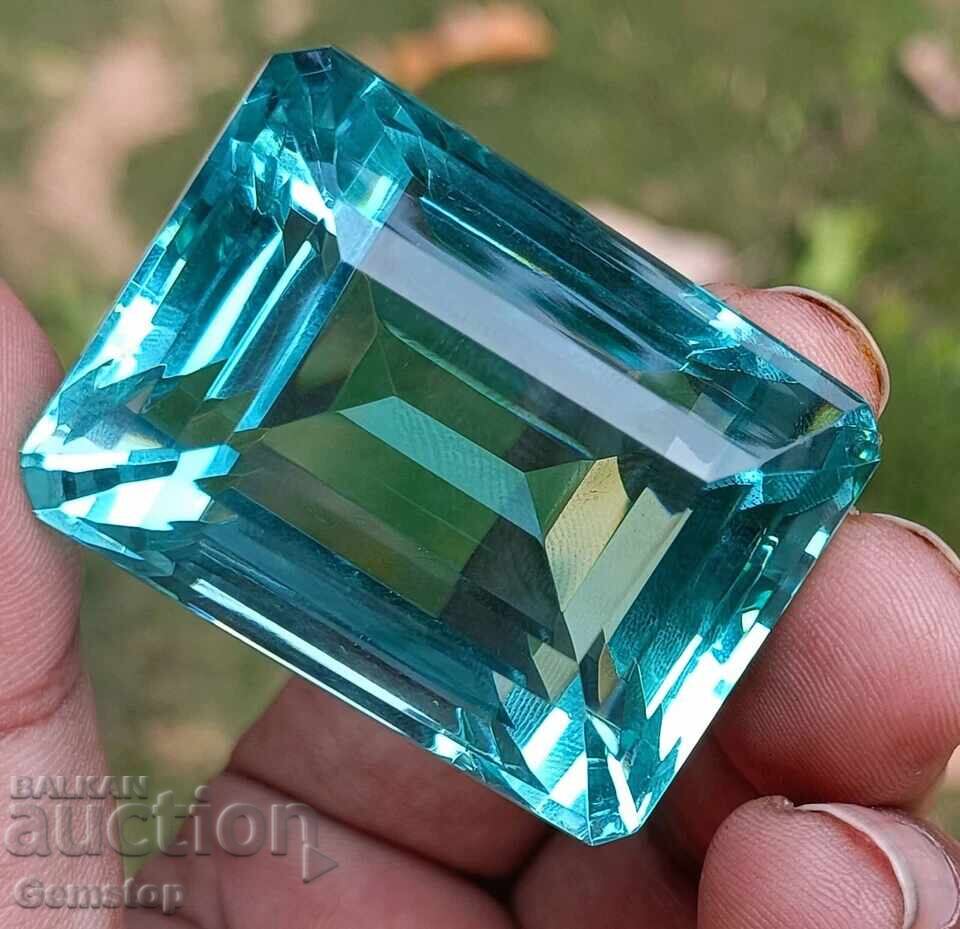Licitatie! 116.20 ct. acvamarin natural, taietura smarald, certificat OMGTL, de la 1 leu!