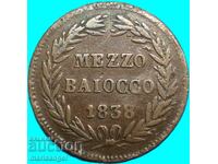 Vatican mezzo baiocco 1838 Gregory XVI 1831-1846 4,85g χαλκός