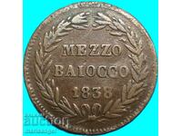 Ватикан мецо байоко 1838 Григори XVI 1831-1846 4,85г медна