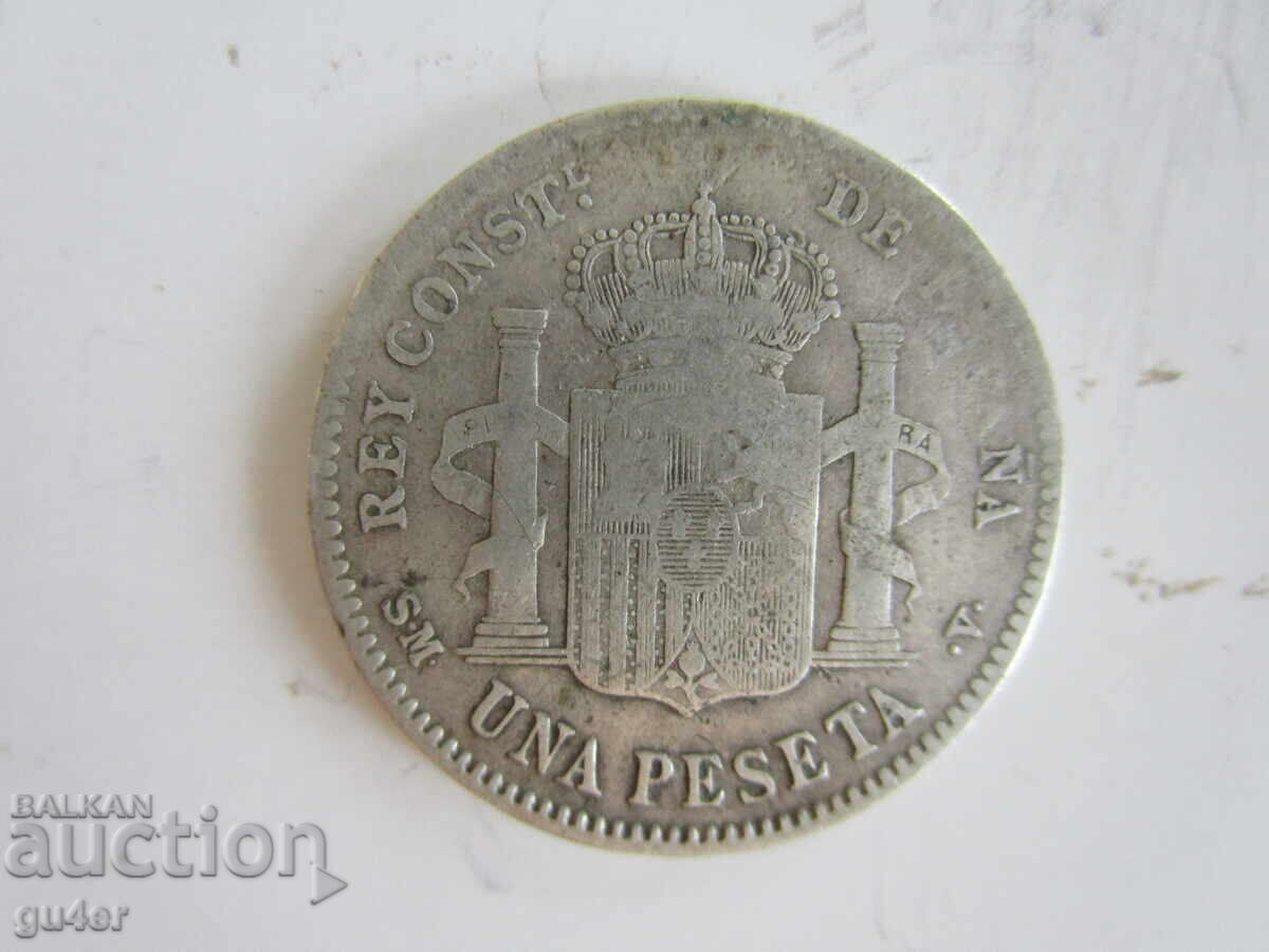 BZC❌❌❌Spania/1 pesetă 1900/argint 0.835, RARĂ❌❌❌BZC