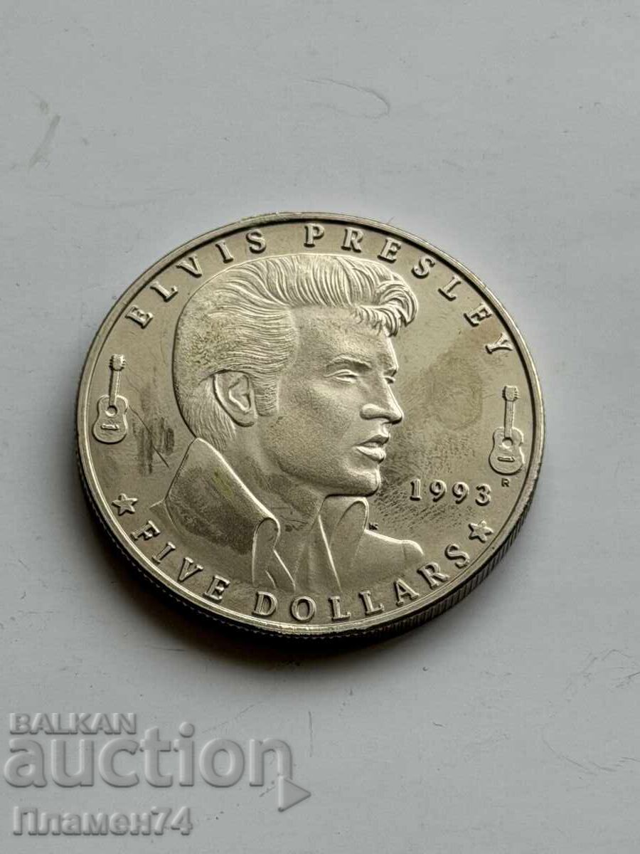 5 долара 1993 Маршалови о-ви Елвис Пресли