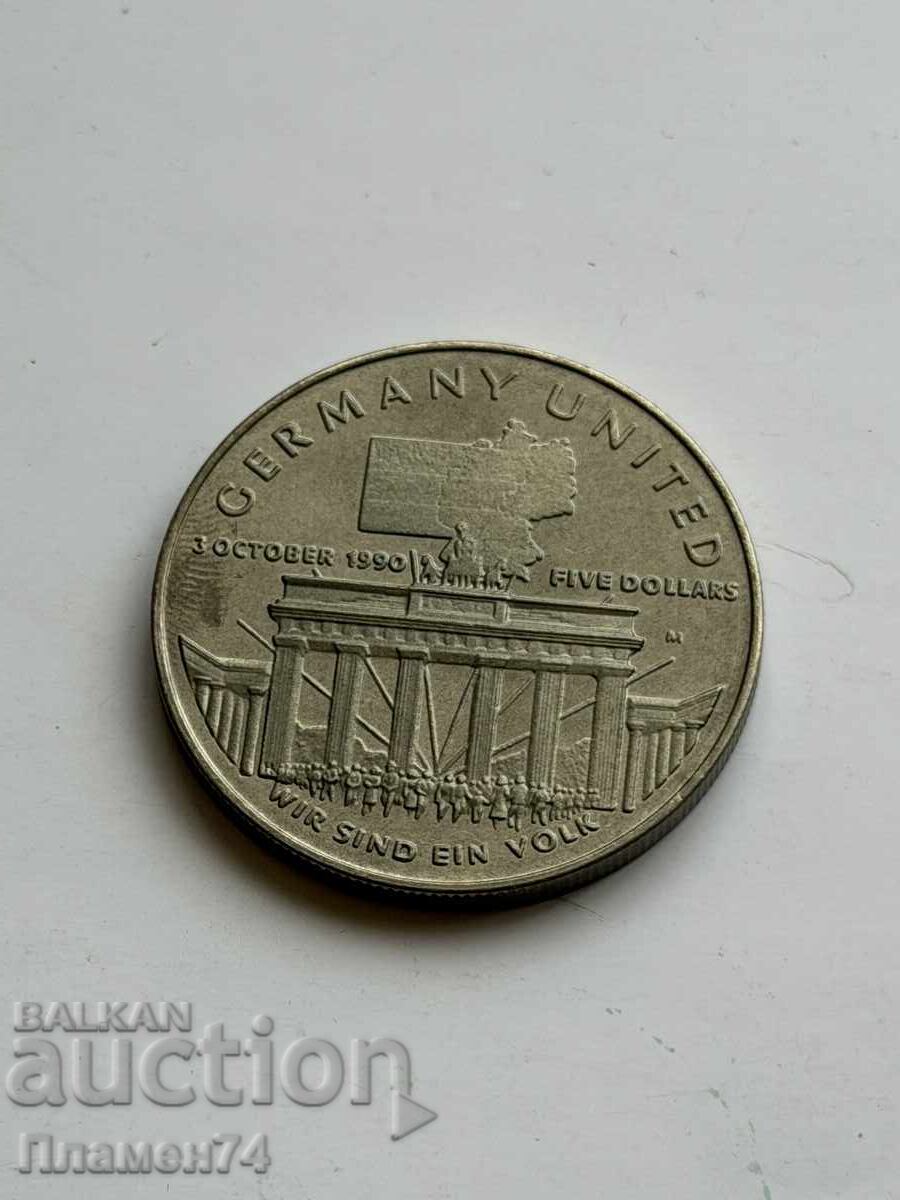 5 dollars 1990 Marshall Islands German Reunification