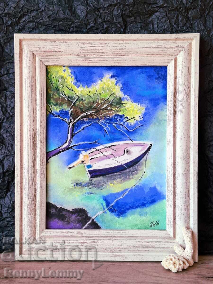 Spre țărm, tablou în pastel, original