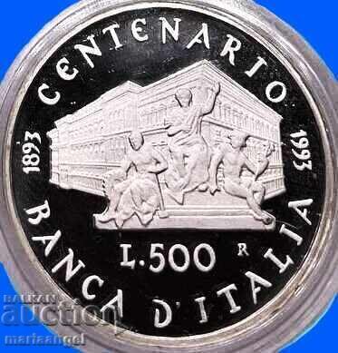 Livrarea 500 lire 1993 Italia Banca Centrală Jubileu 100 de ani PROOF